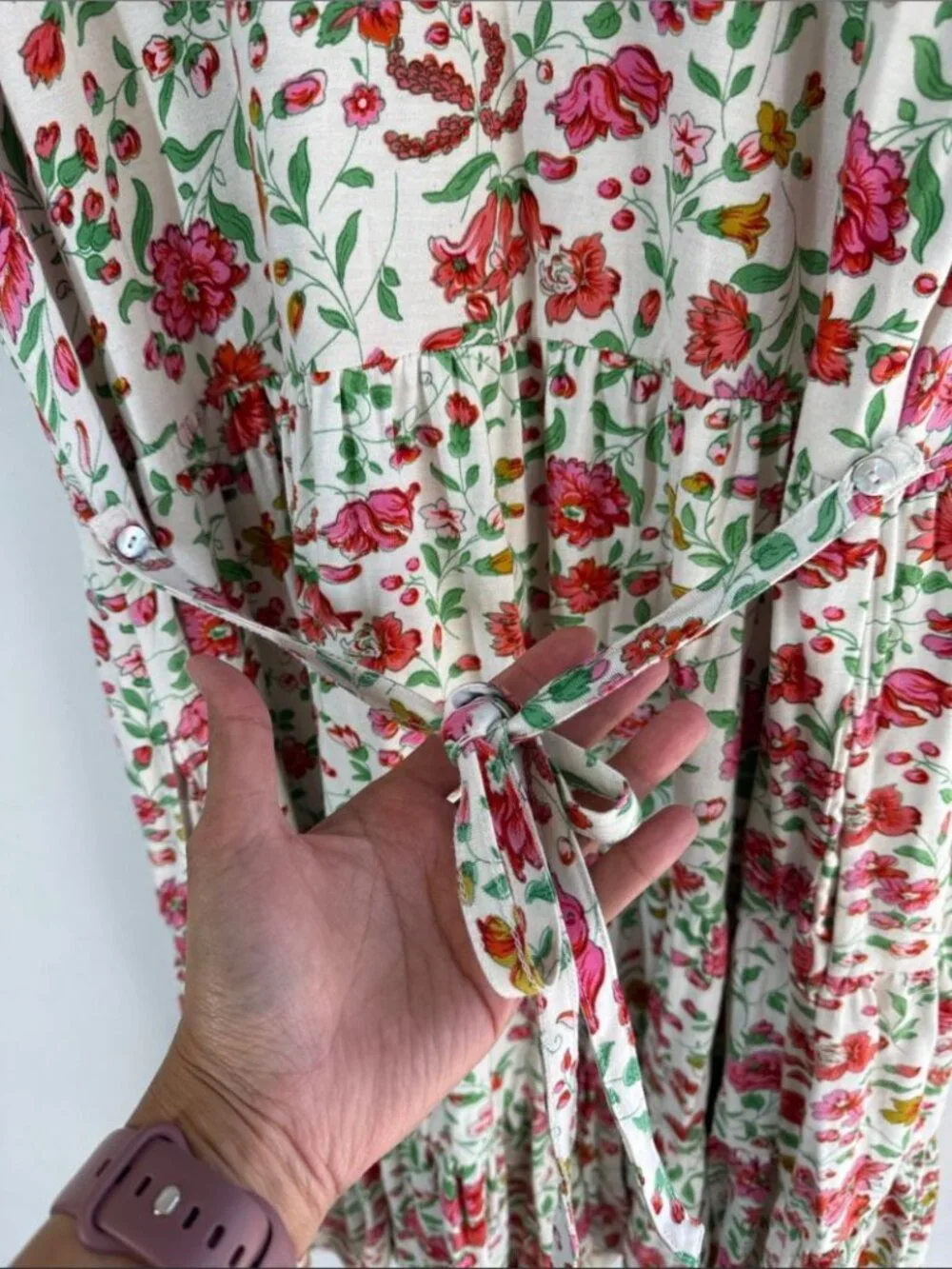 April Cornell Pink Green Floral Midi Dress Print Prairie Boho Large Summer Chic